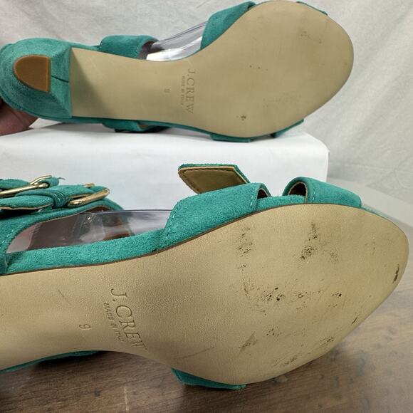 J.Crew Size 9 Lucca Suede Sandals Teal Style 37224 Made in Italy - Picture 5 of 13